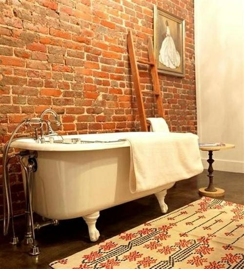 view white bathtub wall bricks