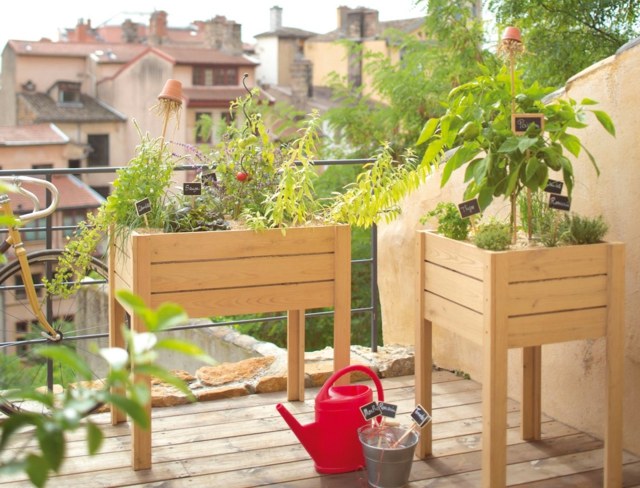 balcony view two tables cultures on feet