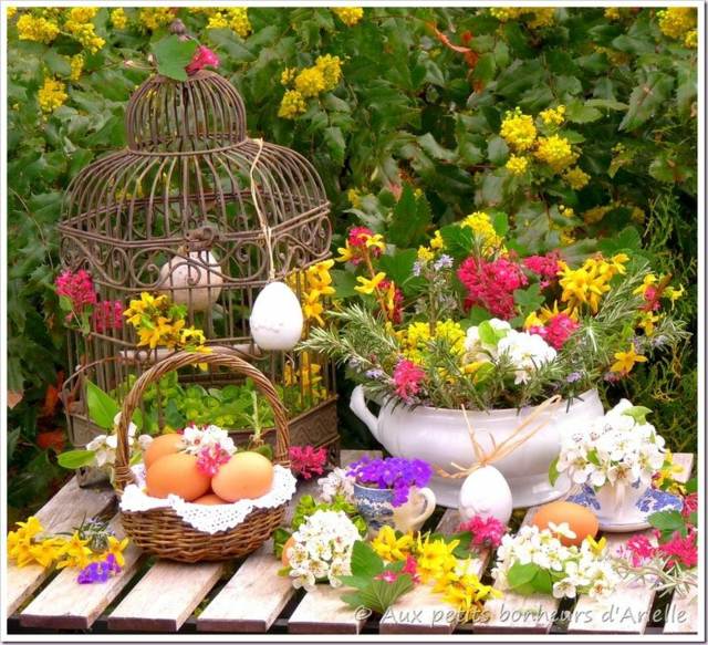 view beautiful decoration flowers spring eggs