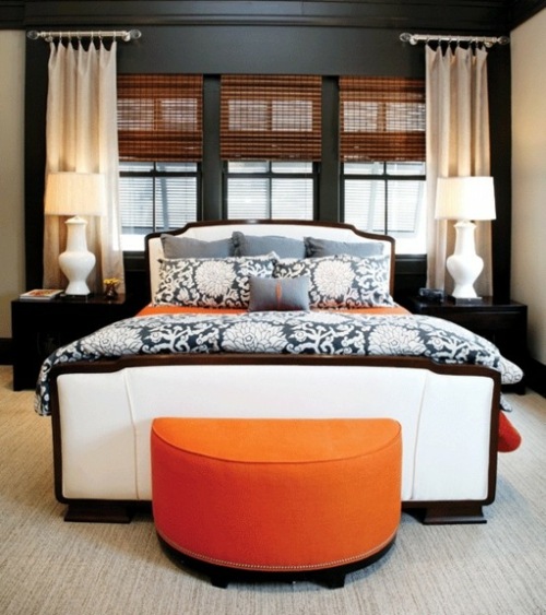 view end orange bed bedroom walls black