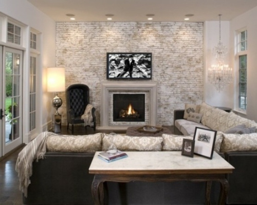 light modern living room fireplace view