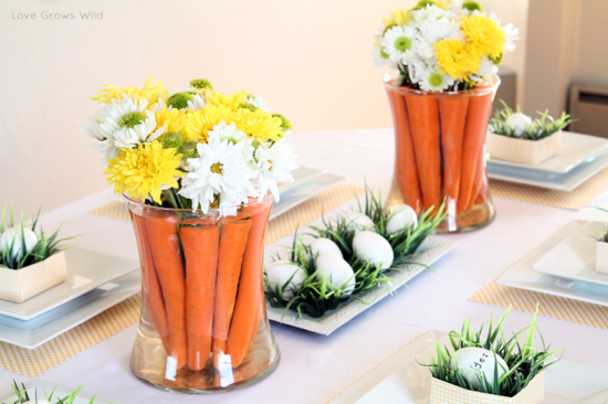 original decoration table view carrots yellow flowers