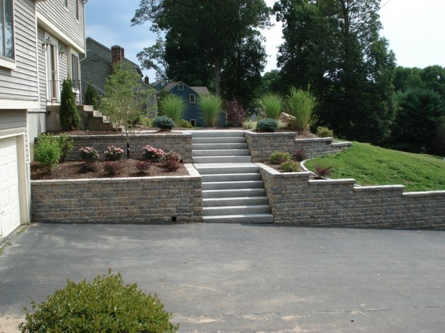 garden view stairway wall stones