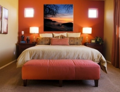 orange wall view comfortable bed