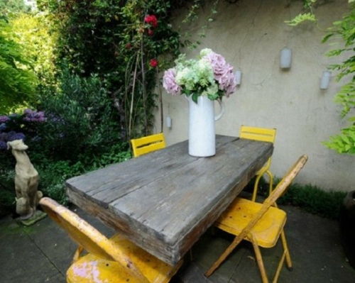 view small table wood chairs yellow