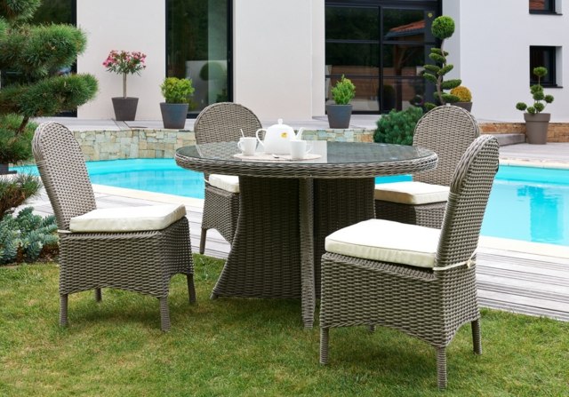 pool view garden furniture braided gray