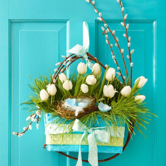 view door blue decoration chic tulips white