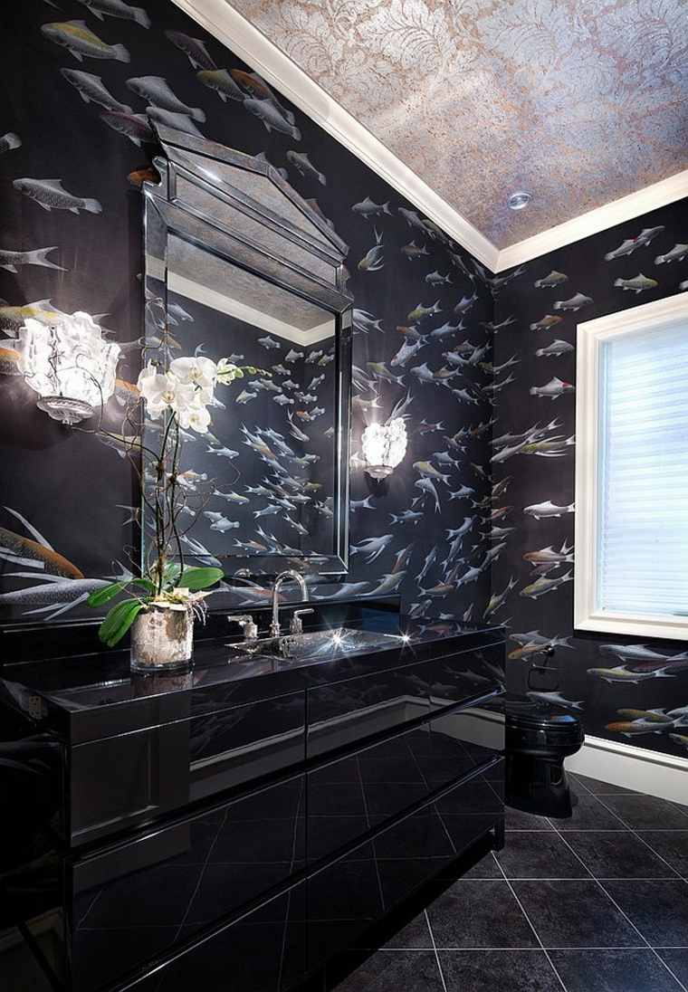 bilik mandi idea dinding lumba-lumba deco perabot hitam